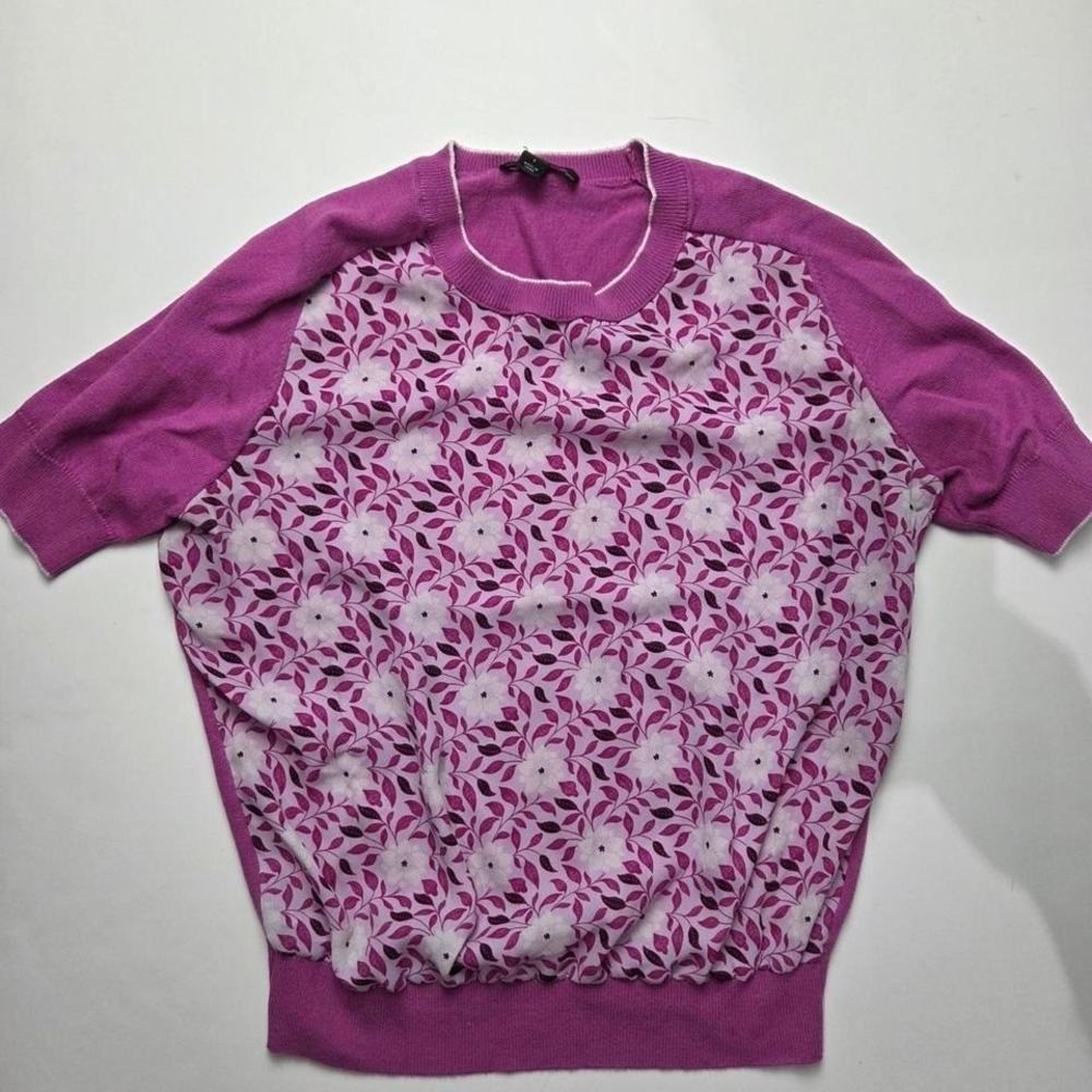 Ann Taylor Magenta Light‎ Sweater Floral Pattern Short Sleeve Top Size Small